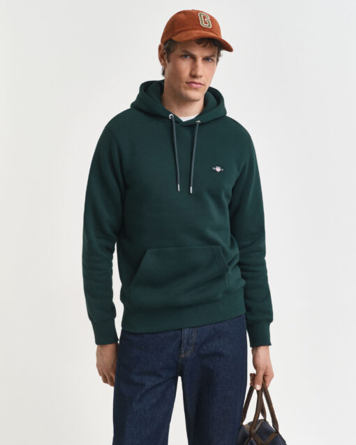 Gant Reg Shield Hoodie Tartan Green