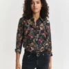 Gant Woman Reg Floral Cotton Silk Shirt Evening Blue