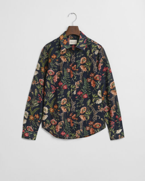 Gant Woman Reg Floral Cotton Silk Shirt Evening Blue