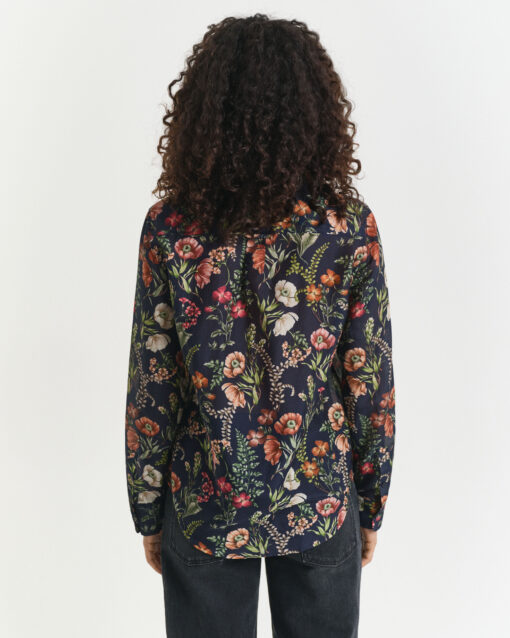 Gant Woman Reg Floral Cotton Silk Shirt Evening Blue