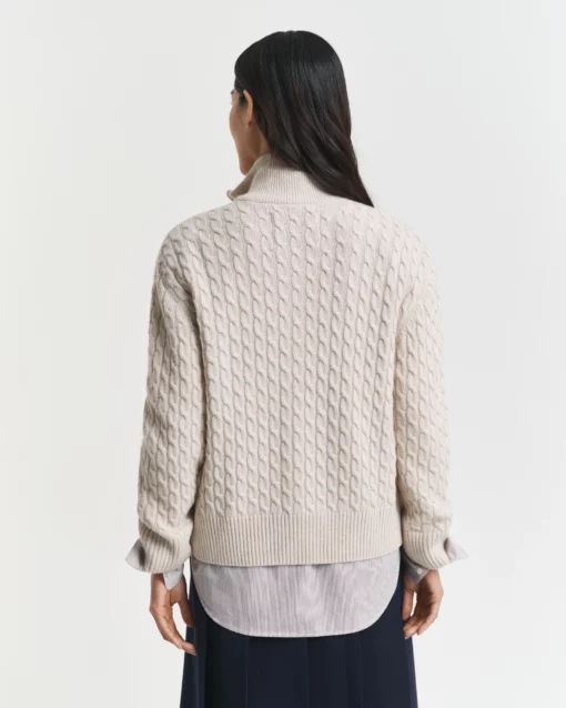 Gant Woman Cable Knit Zip Cardigan Seed Melange
