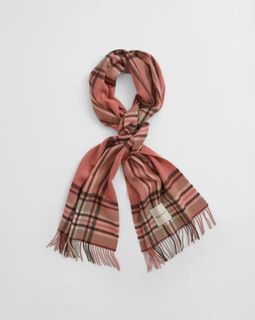 Gant Woman Tartan Check Wool Scarf Faded Brick
