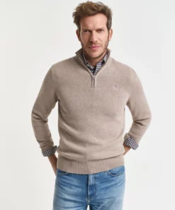 Gant Casual Cotton Half Zip Dk Sand Melange