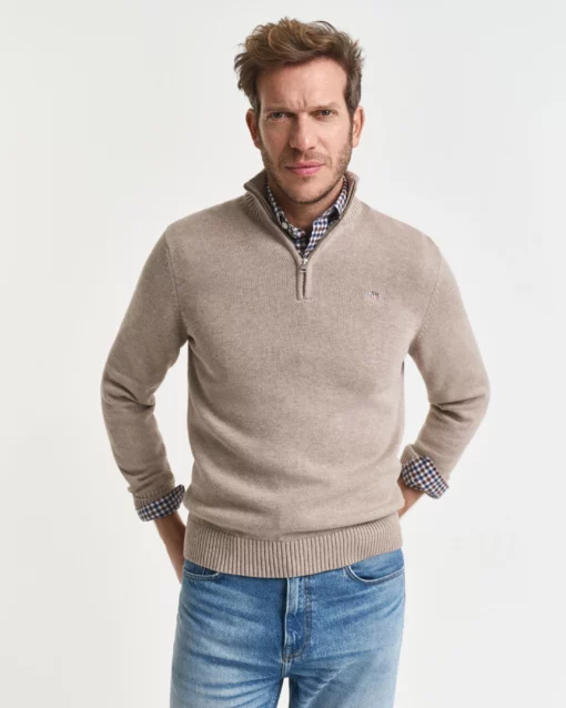 Gant Casual Cotton Half Zip Dk Sand Melange