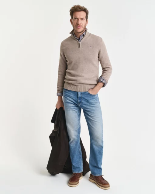 Gant Casual Cotton Half Zip Dk Sand Melange