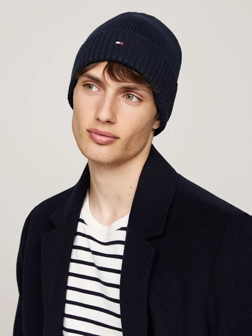 Tommy Hilfiger Hilfiger Flag Embroidery Beanie With Cashmere Space Blue