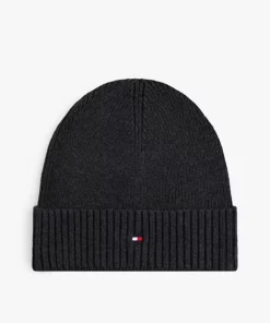 Tommy Hilfiger Hilfiger Flag Embroidery Beanie With Cashmere Charcoal Gray