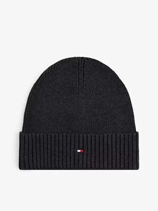 Tommy Hilfiger Hilfiger Flag Embroidery Beanie With Cashmere Charcoal Gray