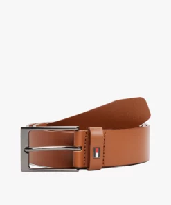 Tommy Hilfiger Square Matte Buckle Leather Belt Brown