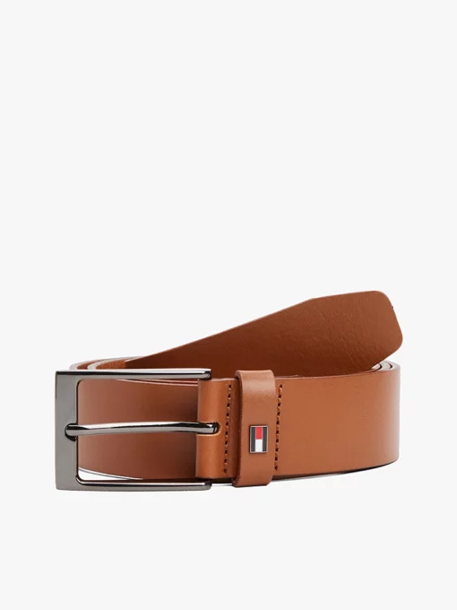Tommy Hilfiger Square Matte Buckle Leather Belt Brown