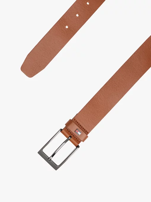 Tommy Hilfiger Square Matte Buckle Leather Belt Brown