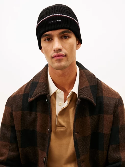Tommy Hilfiger Signature Tape Wool Blend Beanie Black