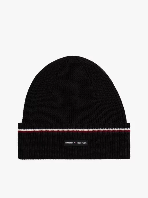 Tommy Hilfiger Signature Tape Wool Blend Beanie Black