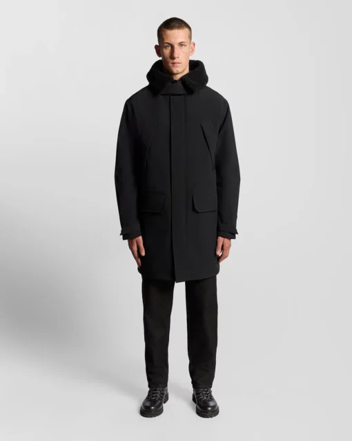 Lyle & Scott Heavyweight Faux Shearling Collar Parka Jet Black