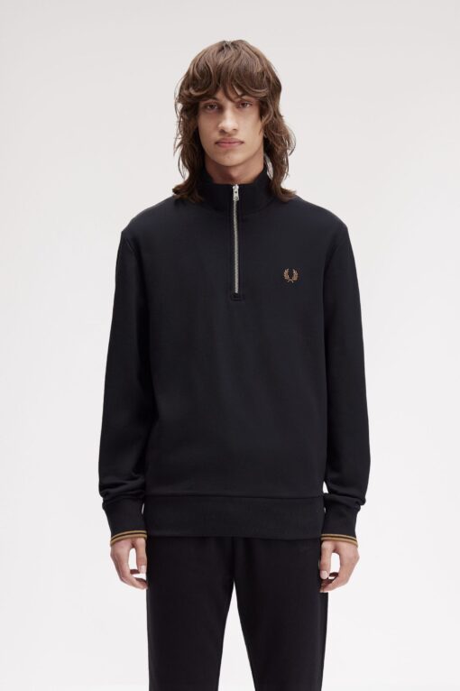 Fred Perry Half Zip Sweatshirt Black/Shaded Stone