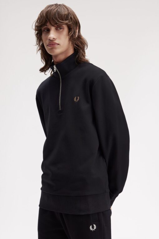Fred Perry Half Zip Sweatshirt Black/Shaded Stone