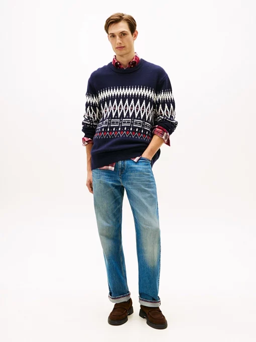 Tommy Hilfiger Fair Isle Lambswool Blend Relaxed Jumper Navy Blue / Ivory Petal