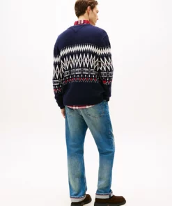 Tommy Hilfiger Fair Isle Lambswool Blend Relaxed Jumper Navy Blue / Ivory Petal