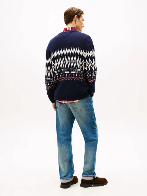 Tommy Hilfiger Fair Isle Lambswool Blend Relaxed Jumper Navy Blue / Ivory Petal