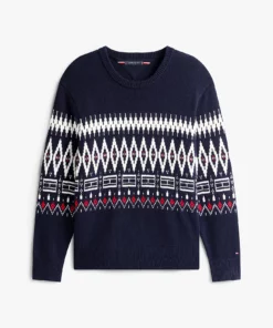 Tommy Hilfiger Fair Isle Lambswool Blend Relaxed Jumper Navy Blue / Ivory Petal