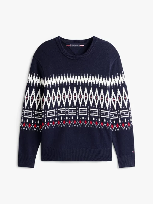 Tommy Hilfiger Fair Isle Lambswool Blend Relaxed Jumper Navy Blue / Ivory Petal