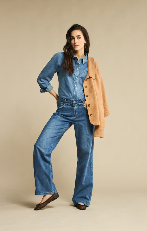 Red Button Victoria Blouse Denim Midstone