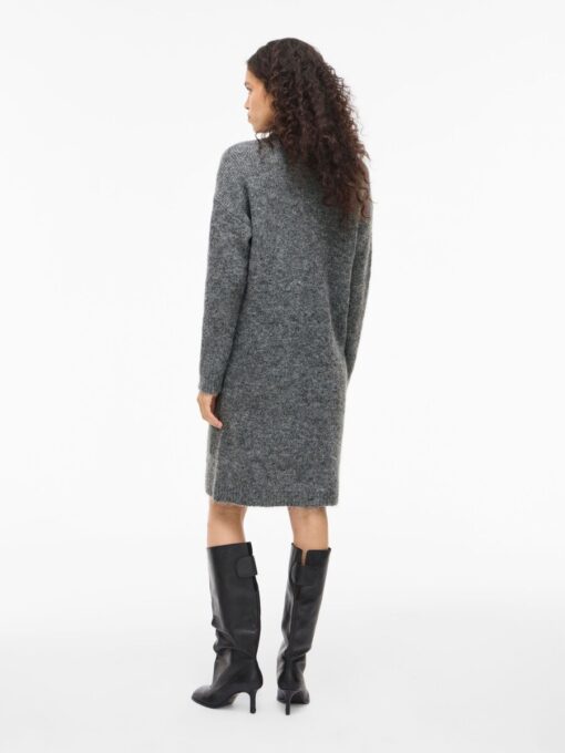 Vinynni Highneck Knit Dress Dark Grey Melange