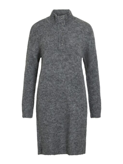 Vinynni Highneck Knit Dress Dark Grey Melange