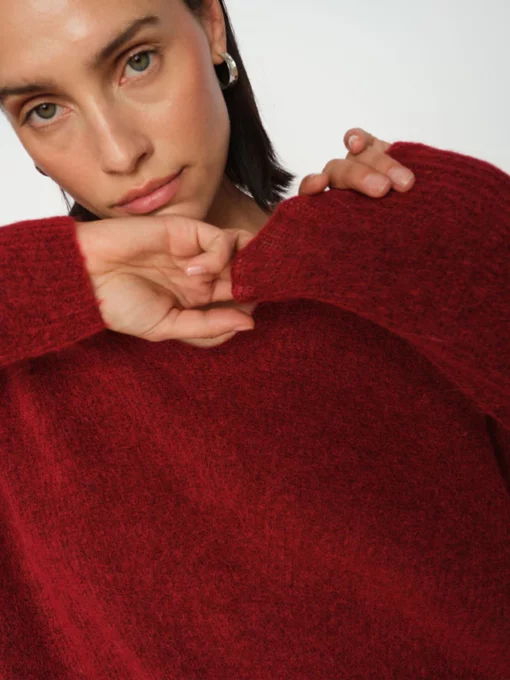 Mos Mosh Thora V-Neck Knit Rhythmic Red