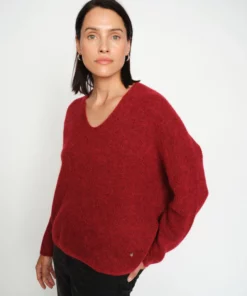 Mos Mosh Thora V-Neck Knit Rhythmic Red
