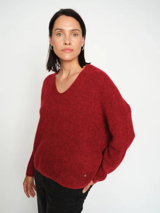 Mos Mosh Thora V-Neck Knit Rhythmic Red