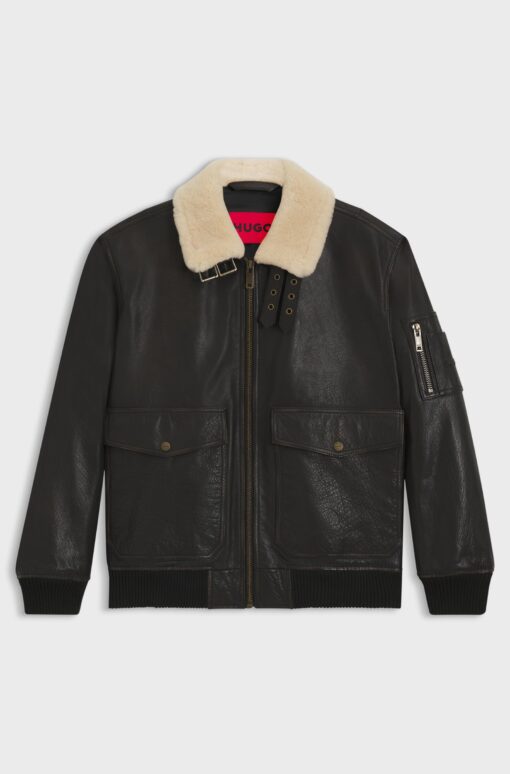 Hugo Loran Leather Aviator Jacket Dark Brown