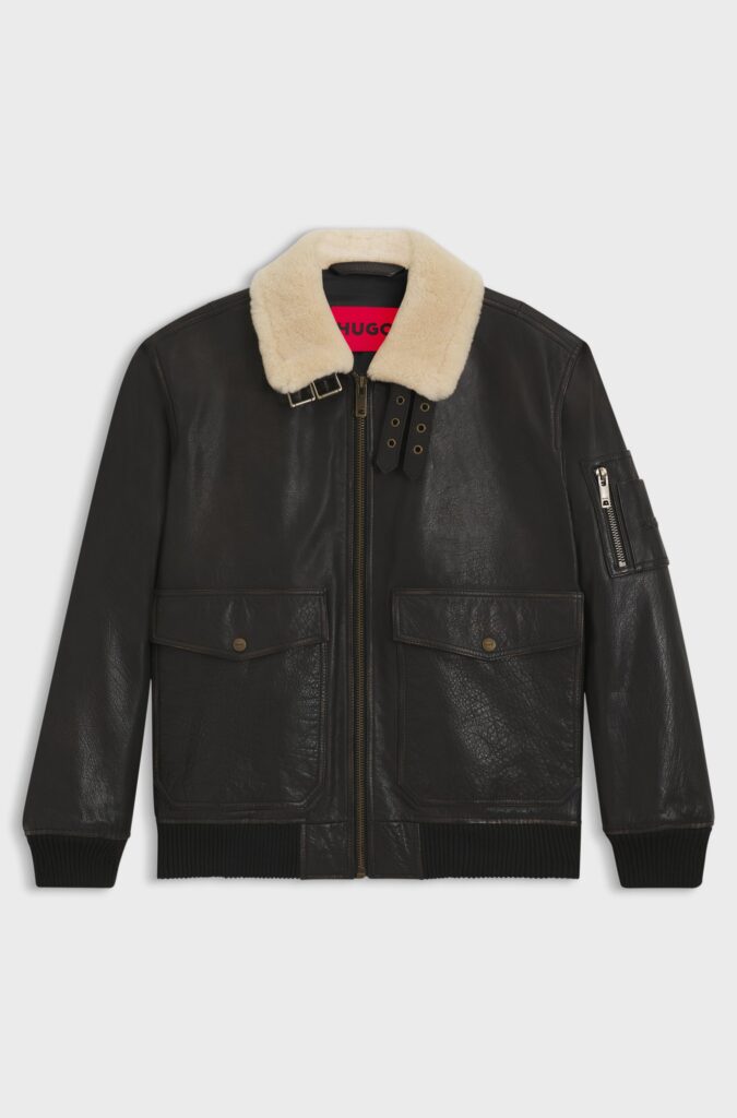 Hugo Loran Leather Aviator Jacket Dark Brown