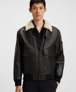 Hugo Loran Leather Aviator Jacket Dark Brown