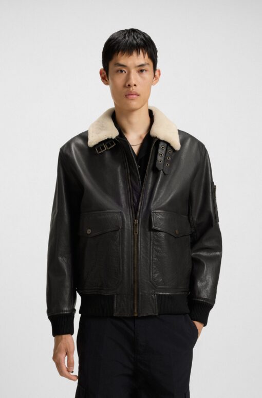 Hugo Loran Leather Aviator Jacket Dark Brown