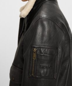 Hugo Loran Leather Aviator Jacket Dark Brown