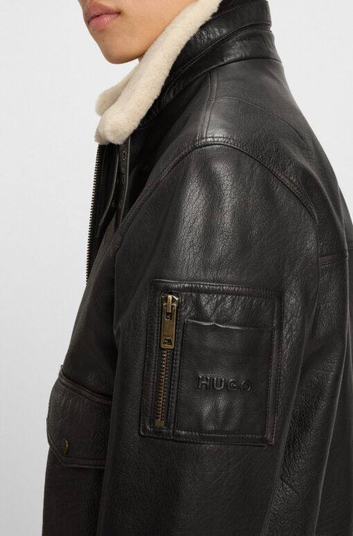 Hugo Loran Leather Aviator Jacket Dark Brown