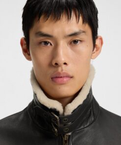 Hugo Loran Leather Aviator Jacket Dark Brown