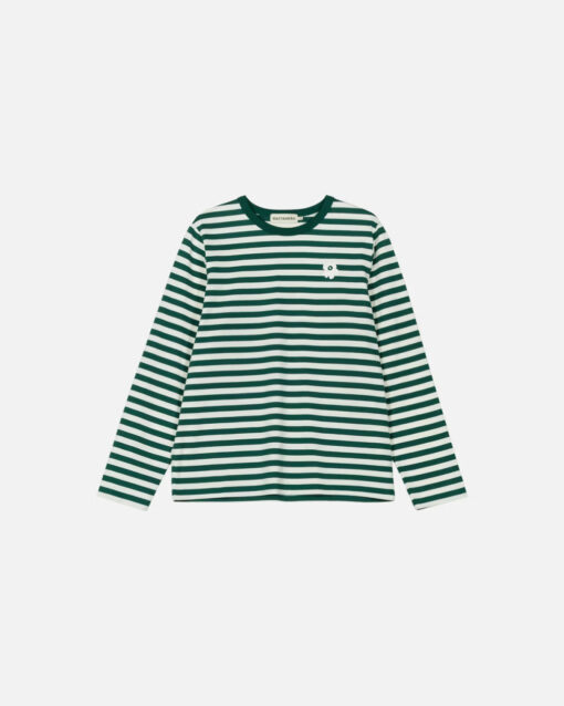 Marimekko Unisex Tasaraita Relaxed LS Shirt Dark Green, Off white