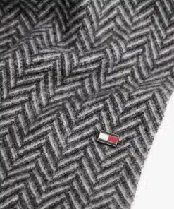 Tommy Hilfiger Pure Wool Herringbone Fringed Scarf Grey Herringbone