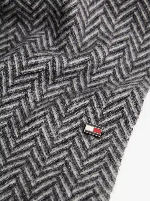 Tommy Hilfiger Pure Wool Herringbone Fringed Scarf Grey Herringbone