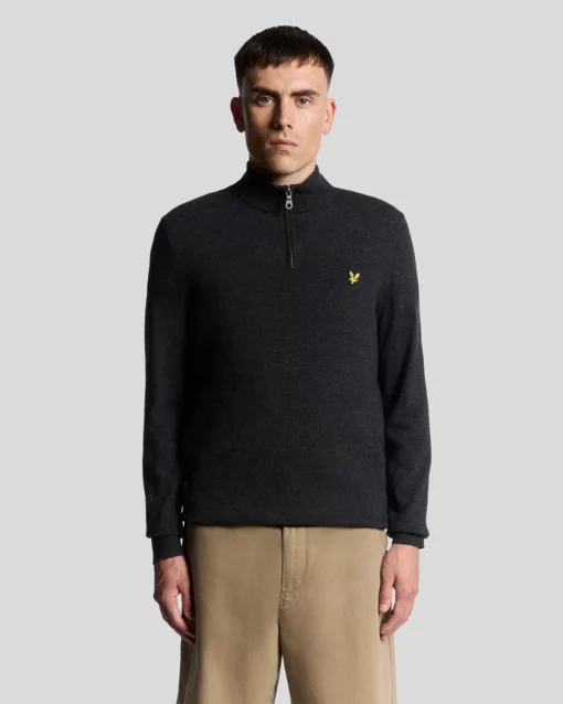 Lyle & Scott Lambswool Blend 1/4 Zip Jumper Jet Black Marl