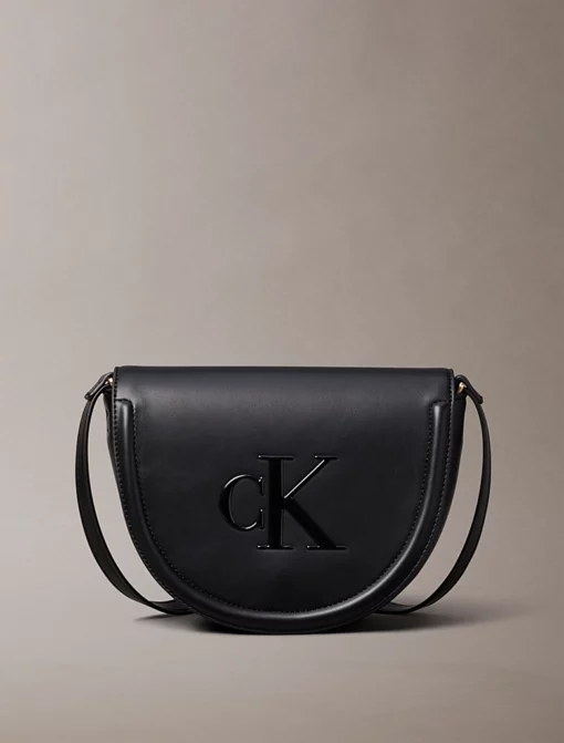 Calvin Klein Embossed Monogram Logo Saddle Bag Black