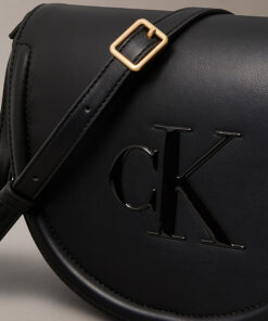 Calvin Klein Embossed Monogram Logo Saddle Bag Black