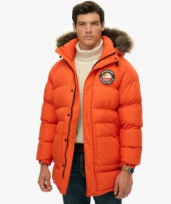 Superdry Everest Longline Baffled Parka Coat Bold Orange