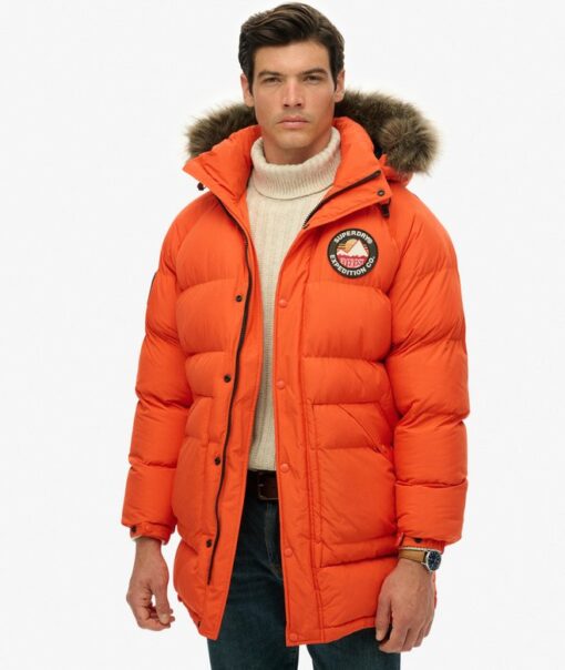 Superdry Everest Longline Baffled Parka Coat Bold Orange