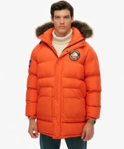 Superdry Everest Longline Baffled Parka Coat Bold Orange