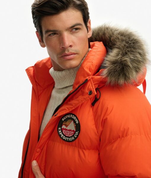 Superdry Everest Longline Baffled Parka Coat Bold Orange