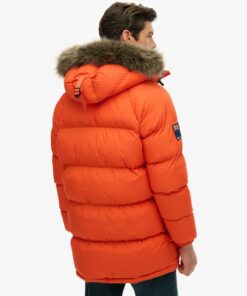 Superdry Everest Longline Baffled Parka Coat Bold Orange