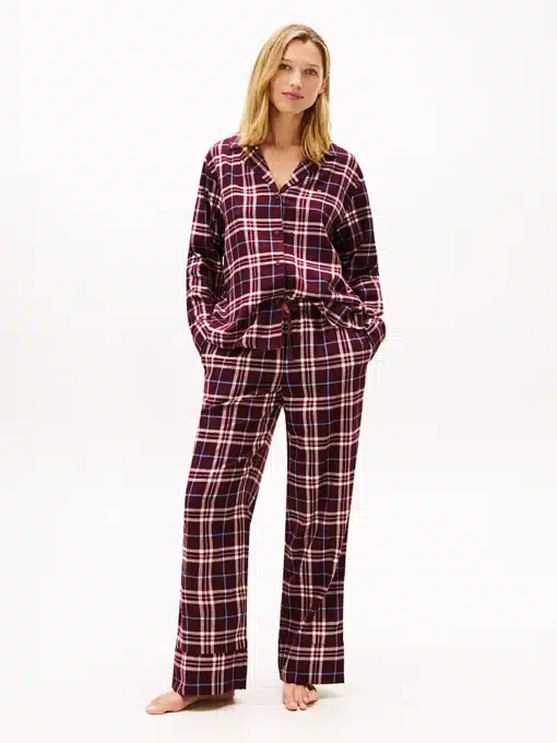 Tommy Hilfiger Essential Flannel Long Sleeve Pyjama Set Tartan Reiker Burgundy